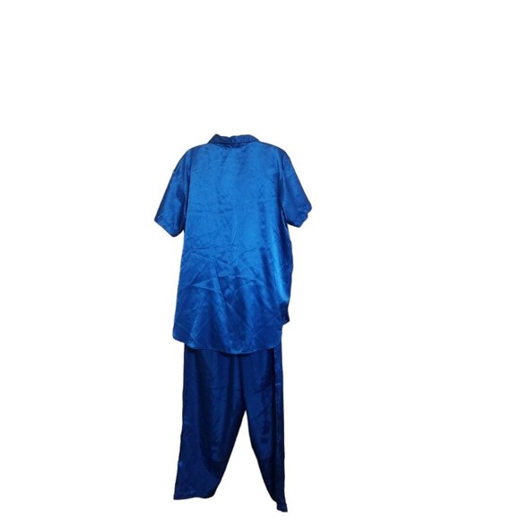 Edgemont Womens Satin Pajamas 1X Pants Top 2 Pc Lounge Set Blue Polyester - Picture 4 of 13